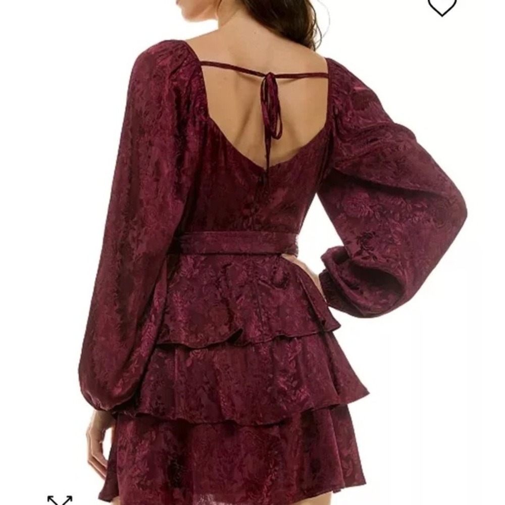 Chic Long Sleeve Burgundy Tiered Dress - Picture 2 of 16